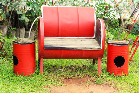 Colorful chairs in the gardenの写真素材