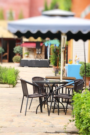 Set chairs of vintage style in gardenの写真素材