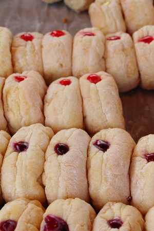 A lot of donut and strawberry jamの写真素材