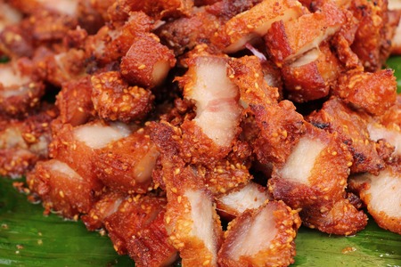 Fried pork with garlic in street foodの写真素材