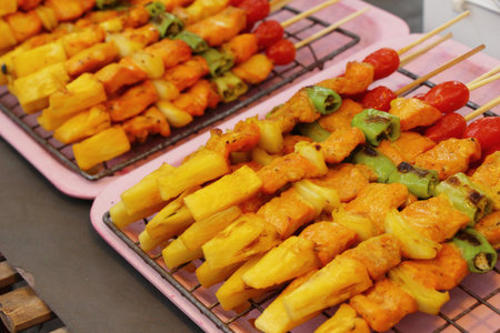 Grilled pork barbecue delicious in street foodの写真素材