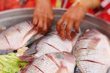 Steamed fish with vegetable delicious in potの写真素材