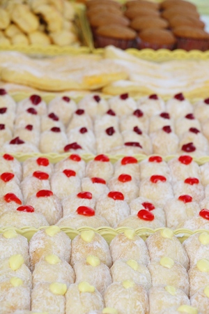 A lot of donut and strawberry jamの写真素材