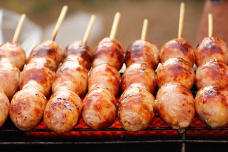 Grilled sausage asia is delicious in marketの写真素材