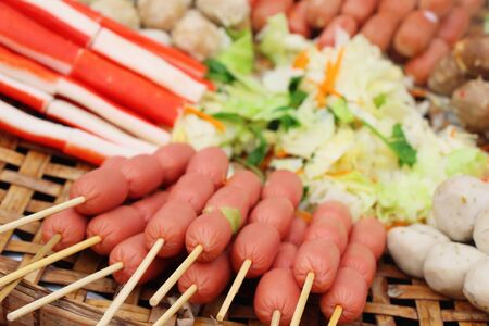 Meatballs and sausages steamed in the marketの写真素材