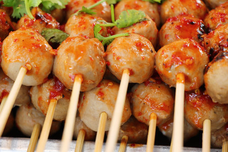 grilled sausage and meatball is deliciousの写真素材