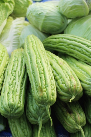 Bitter melon gourd for cooking in marketの写真素材