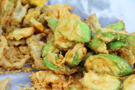 Fried eggplant omelette delicious at street foodの写真素材