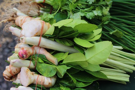 Vegetable set for spicy soup in the marketの写真素材
