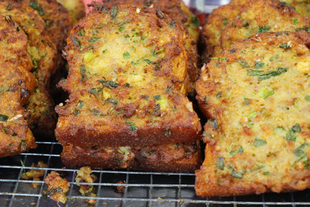 Fried bread with minced pork spread , Thai food
