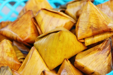 Stuffed dough pyramid dessert is delicious ( Kanom Tien)の写真素材