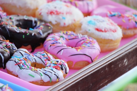 A lot of donut and strawberry jamの写真素材