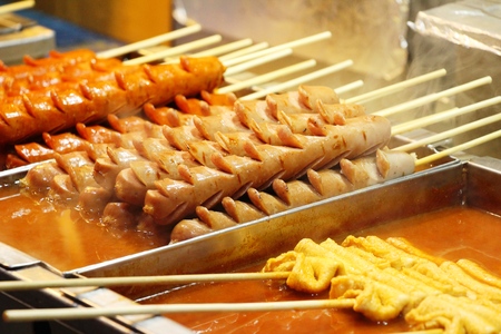 Oden stick fish cake with soup , Korean foodの写真素材