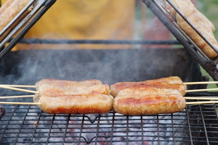 Grilled sausage asia is delicious in marketの写真素材