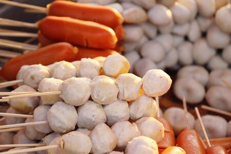 Meatballs and sausages steamed in the marketの写真素材