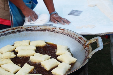Making deep fried stick in marketの写真素材