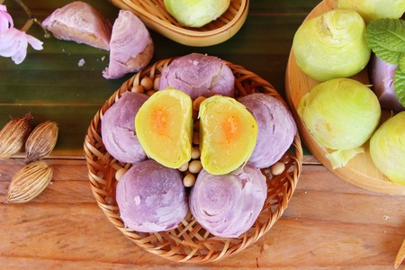 Festival moon cake - Chinese cake and teaの写真素材