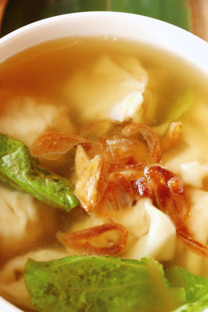 Pork dumplings with soup delicious in bowl