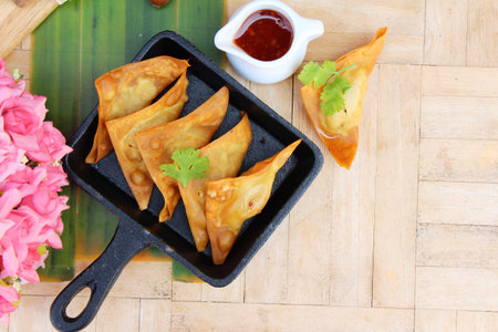 Crispy fried pork dumplings with sauce delicious
