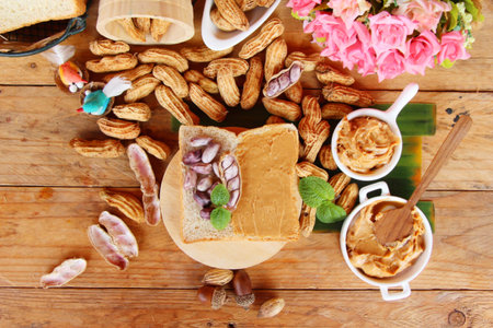 Creamy peanut butter smeared on bread delicious