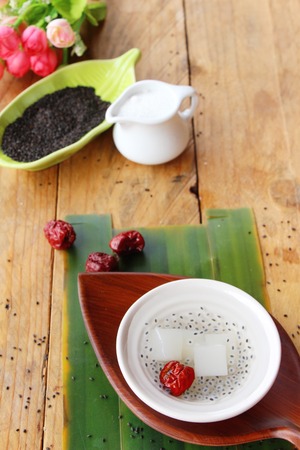 Jelly with basil seed in syrup deliciousの写真素材