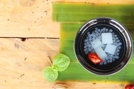 Jelly with basil seed in syrup deliciousの写真素材