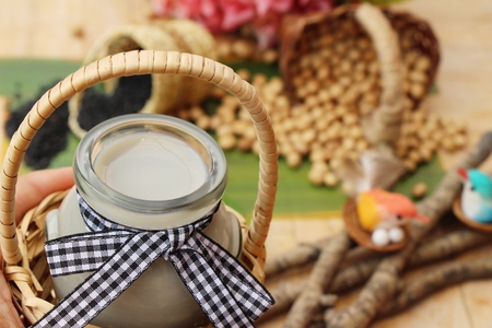 Soy bean milk mix black sesame deliciousの写真素材