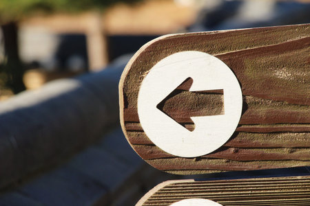Wooden old navigation signpost in the garden