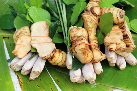 Vegetable set for spicy soup in the marketの写真素材