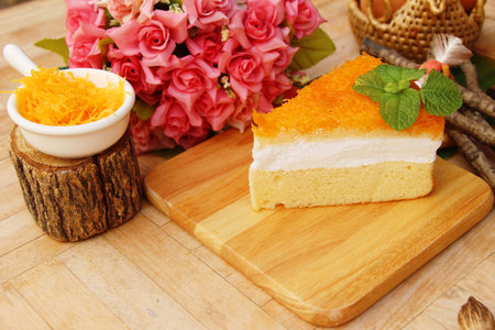 Cake golden sweet is egg yolk deliciousの写真素材