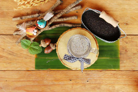 Sweet basil seed drink in glass deliciousの写真素材