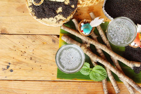 Sweet basil seed drink in glass deliciousの写真素材