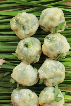 Steamed dumpling stuffed with garlic chives deliciousの写真素材