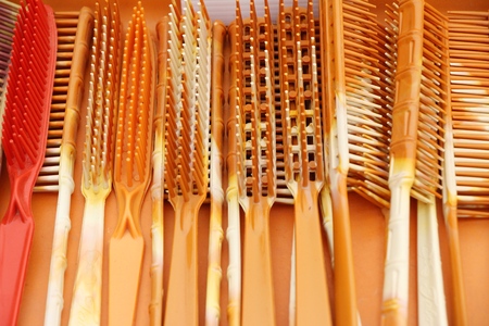 A lot of plastic comb for saleの写真素材