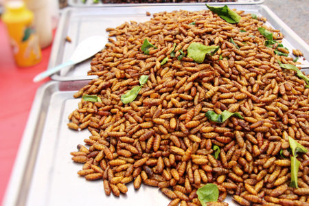 Fried silk worms delicious in street food