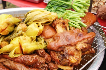 Stewed pork leg and mix pork ,egg in street foodの写真素材