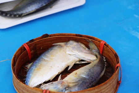 Mackerel fish steamed delicious at street foodの写真素材