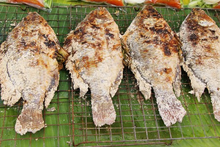 Grilled fish is delicious in the marketの写真素材