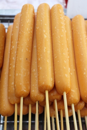 grilled sausage is delicious at street foodの写真素材
