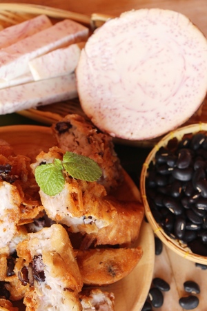 taro dessert and black beans traditional chinese pancakeの写真素材