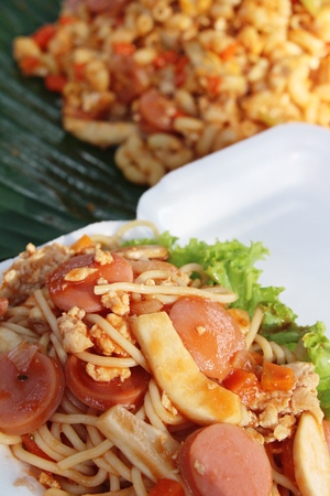Spaghetti with pork delicious at street foodの写真素材