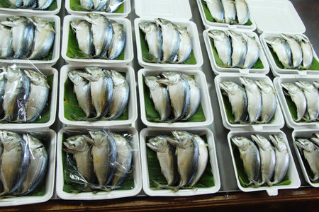 Mackerel fish steamed delicious at street foodの写真素材