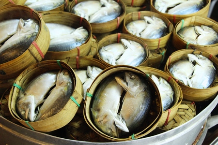 Mackerel fish steamed delicious at street foodの写真素材