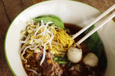 Pork noodle with vegetable and soup delicious