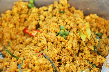Spicy pork salad delicious at street foodの写真素材