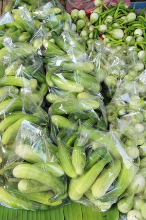 Fresh cucumbers for cooking in the marketの写真素材