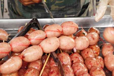 sausage asia for cooking at street foodの写真素材