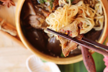 Duck noodle with vegetable and soup deliciousの写真素材