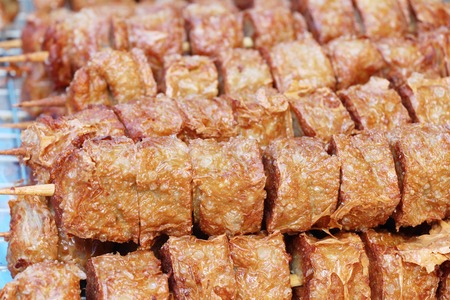 Deep Fried Crab meat roll (Hoi Jo) in marketの写真素材