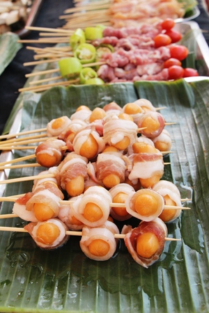 Fried sausage is delicious at street foodの写真素材